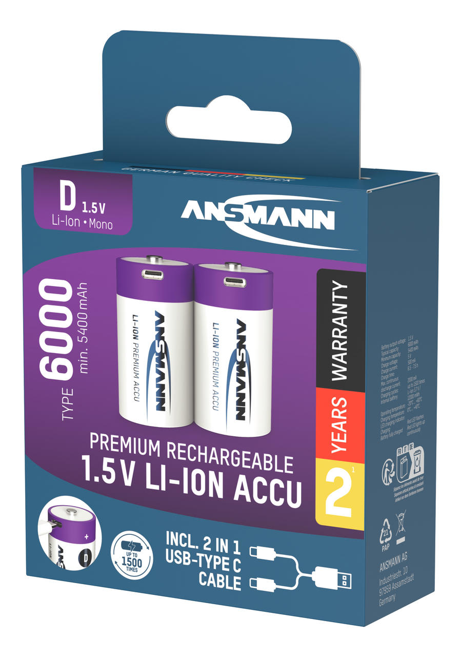 Ansmann Batterie rechargeable Li-Ion Mono D - 6 000 mAh