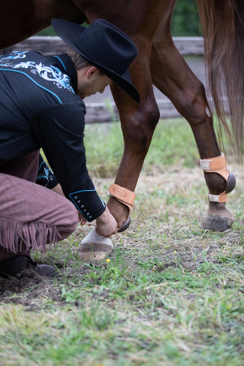 LAMI-CELL Protège boulet arrière en cuir de reining avec fermeture velcro