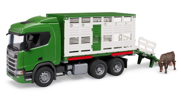 Bruder Camion de transport d’animaux Scania Super 560R avec 1 bœuf